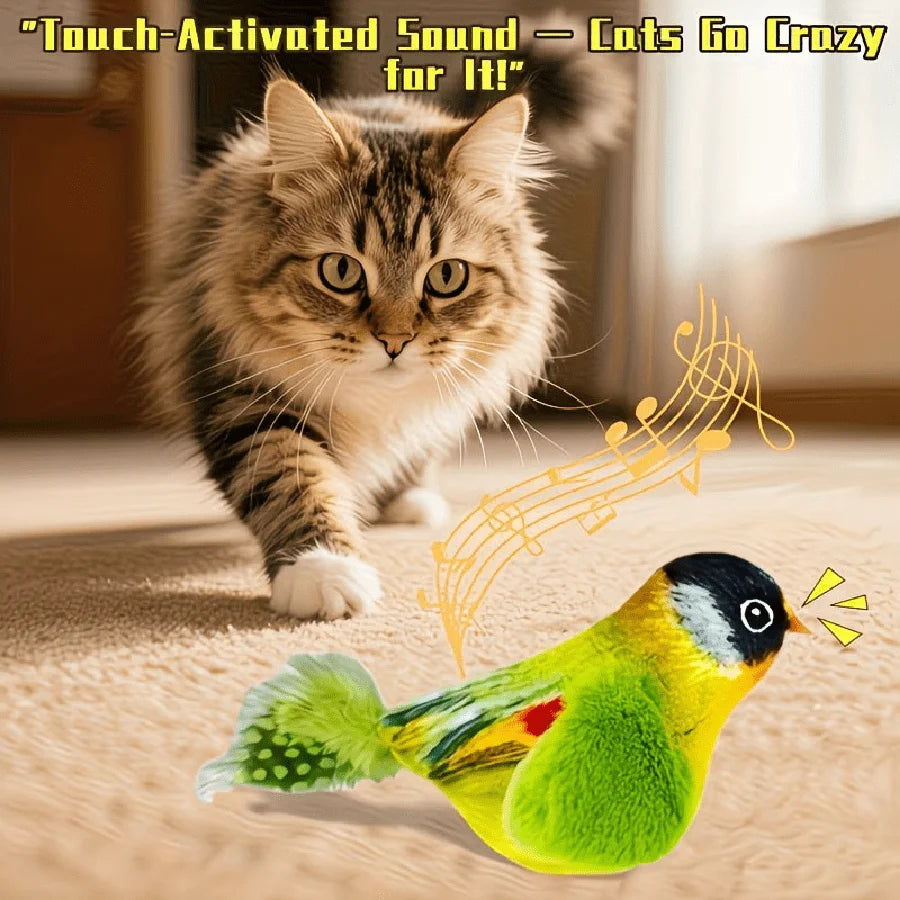 Interactive Chirping Bird Cat Toy With Soft Fleece Feathers