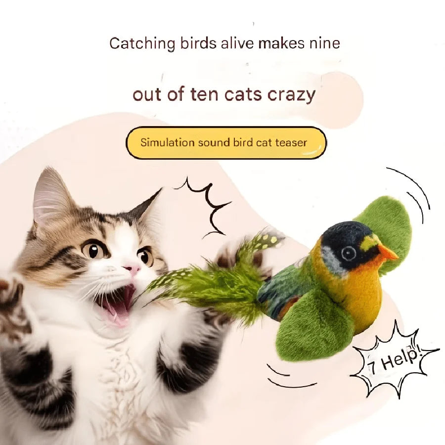 Interactive Chirping Bird Cat Toy With Soft Fleece Feathers