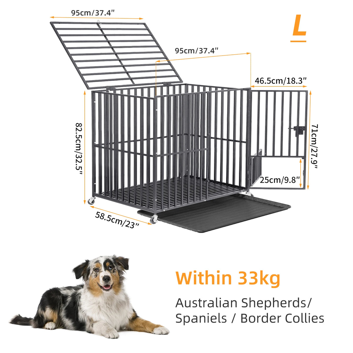 BORWART Heavy Duty Metal Dog Crate With Tray And Wheels
