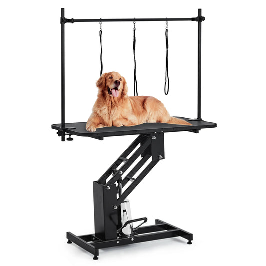 43" Hydraulic Dog Grooming Table, 350 LBS Heavy-Duty Pet Grooming Table with Overhead Arm, 3 Loops, Non-Slip Waterproof Top, Adjustable Height Dog Grooming Station for Medium Large Dogs