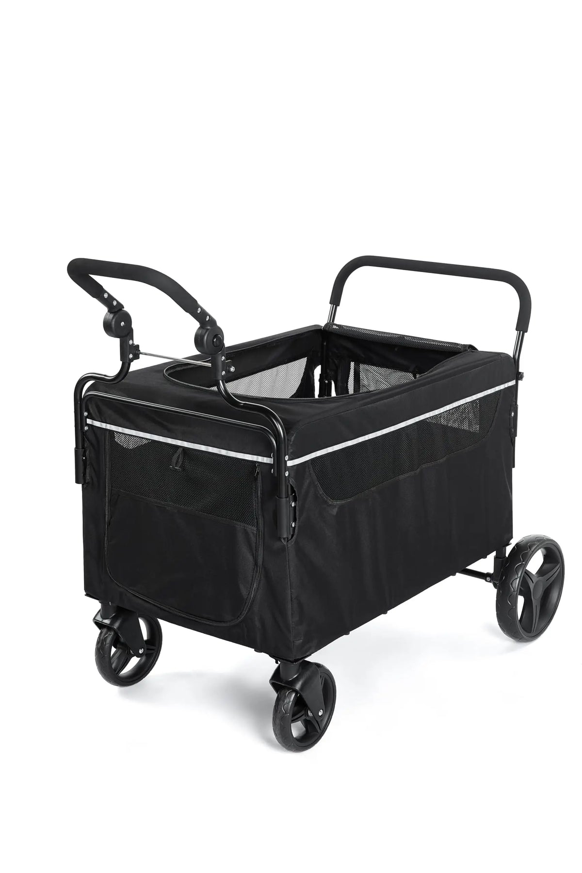 Pet Stroller Wagon for Dogs, 4-Wheel Foldable Pet Travel Carrier with Adjustable Handle, Breathable Mesh Windows, Safety Tether, Storage Pocket, Portable Dog Cart for Small Medium Dogs and Cats