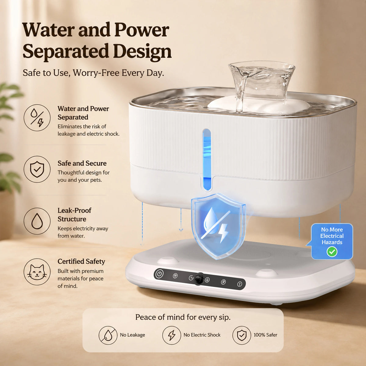 Cordless Rechargeable Automatic Cat Water Fountain For Pets
