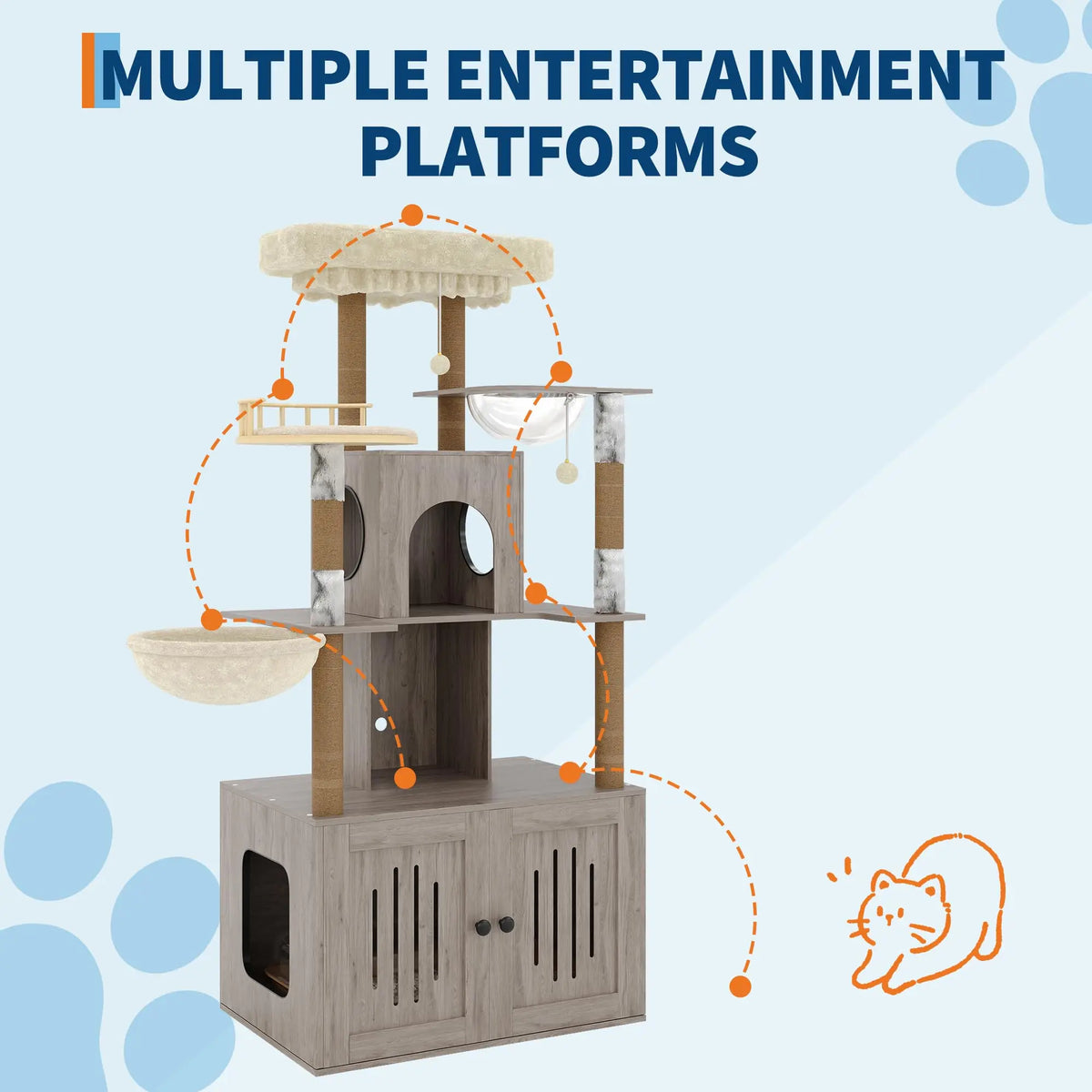 Multi-Level Cat Tree with Hidden Litter Box Enclosure Sisal Scratching Posts Condo & Hammock for Large Indoor Cats Modern Litter Box Furniture