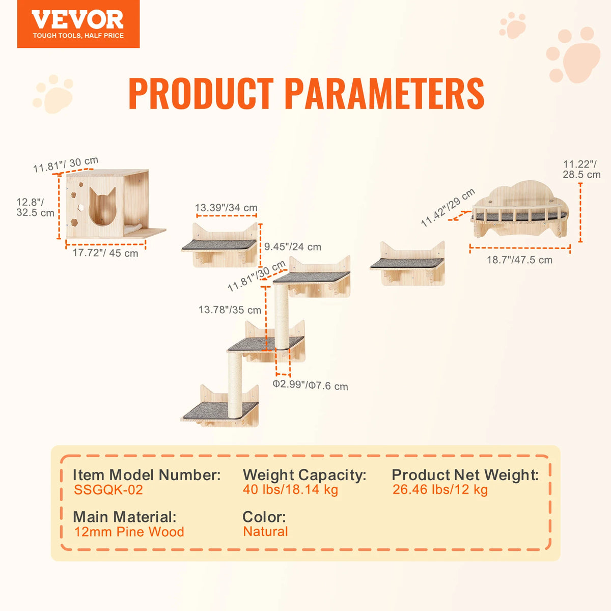 SucceBuy Wall Mounted Cat Shelves Cat Tree