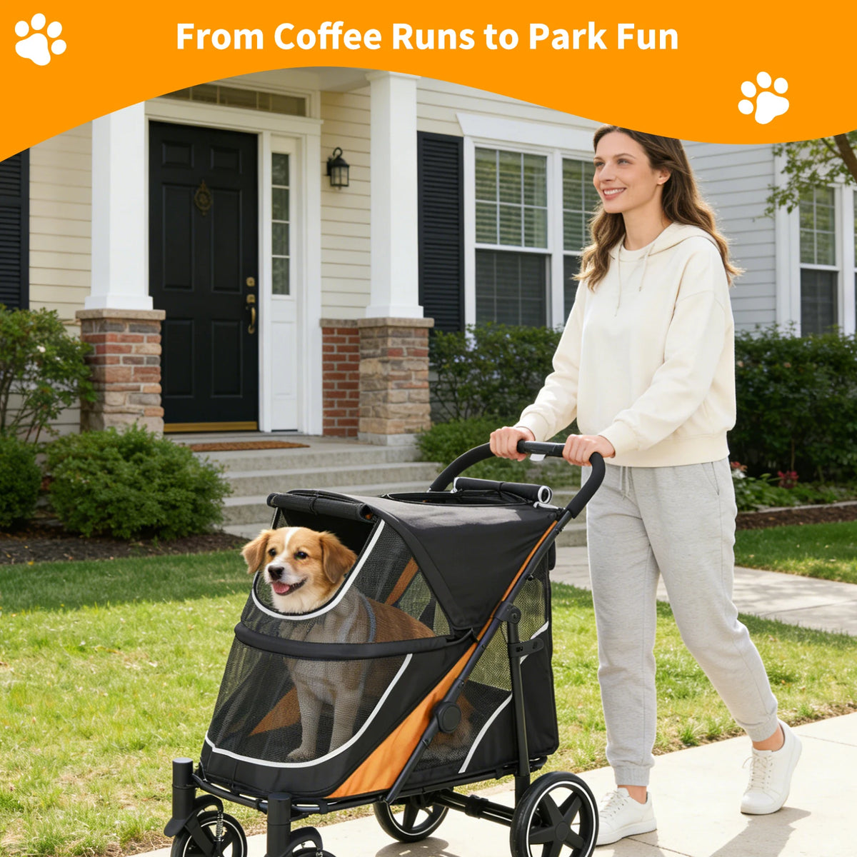 Dog Stroller for Large & Medium Dogs Pet Stroller for 2 Small Dogs with Adjustable Handle & Canopy, Sun Shades, Storage Organizer, Oxford Fiber, Foldable & Ventilated