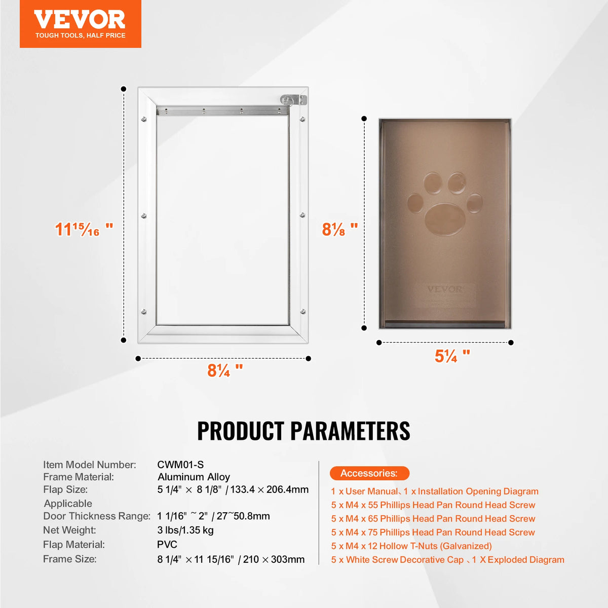 Pet Door Aluminum Frame With Lock And Flap Weatherproof