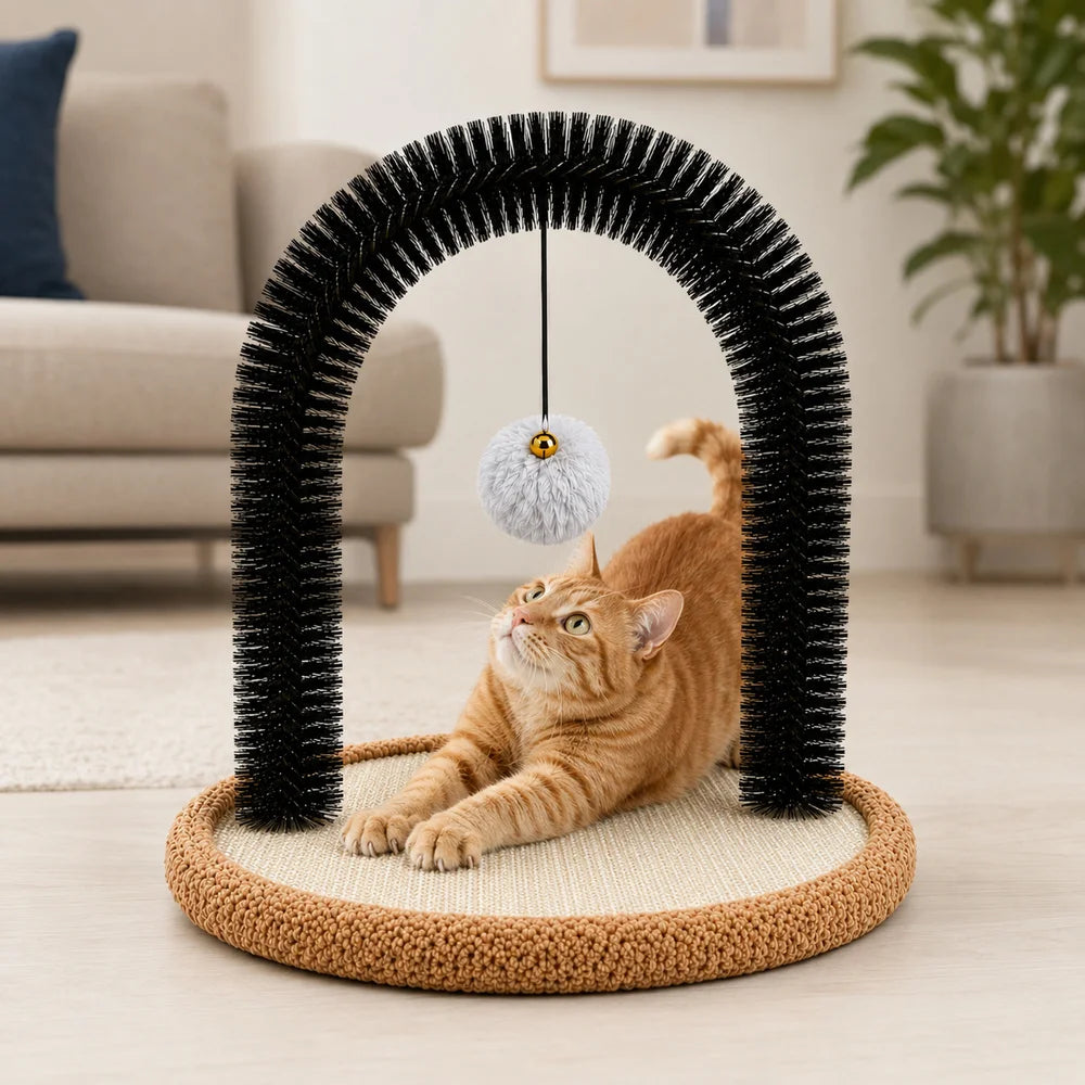Cat Self Groomer Arch With Sisal Scratcher Hanging Ball