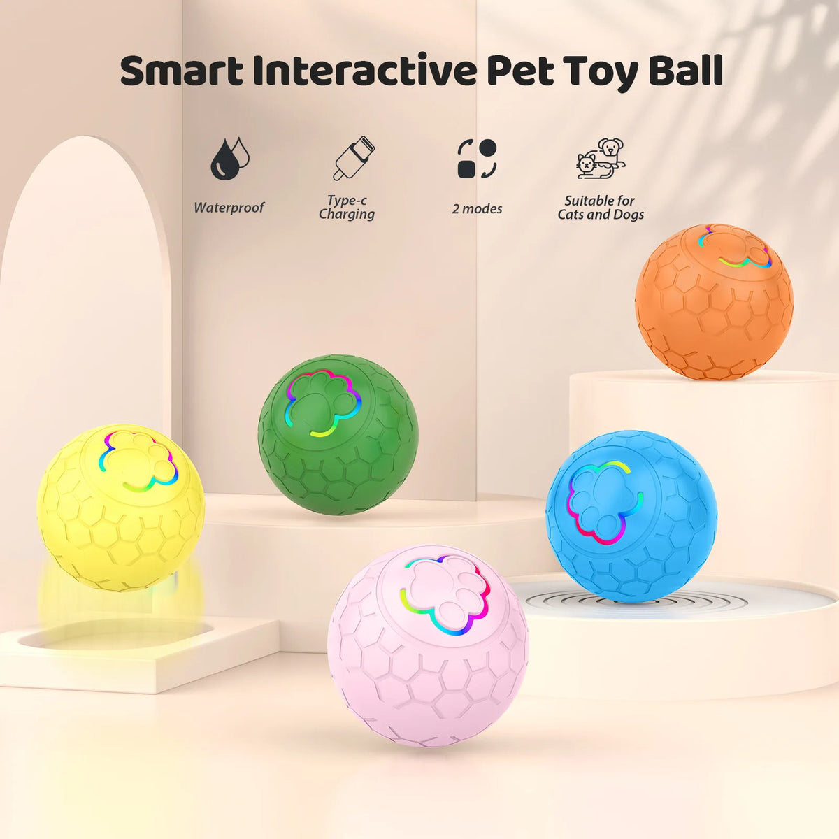 Automatic Bouncing Electronic Dog Toy Ball With Interactive Lights
