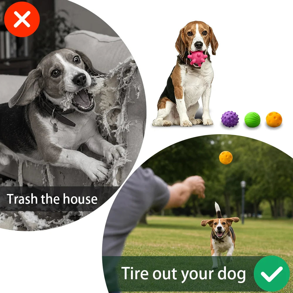 Dog Chew Toy Balls 4 Pack, Textured Soft Rubber Interactive Fetch Play Balls, High Quality Bite Resistant Pet Teething Toy, Colorful Design, Perfect Halloween Holiday Gift for Small Medium Dogs, Indoor & Outdoor Entertainment