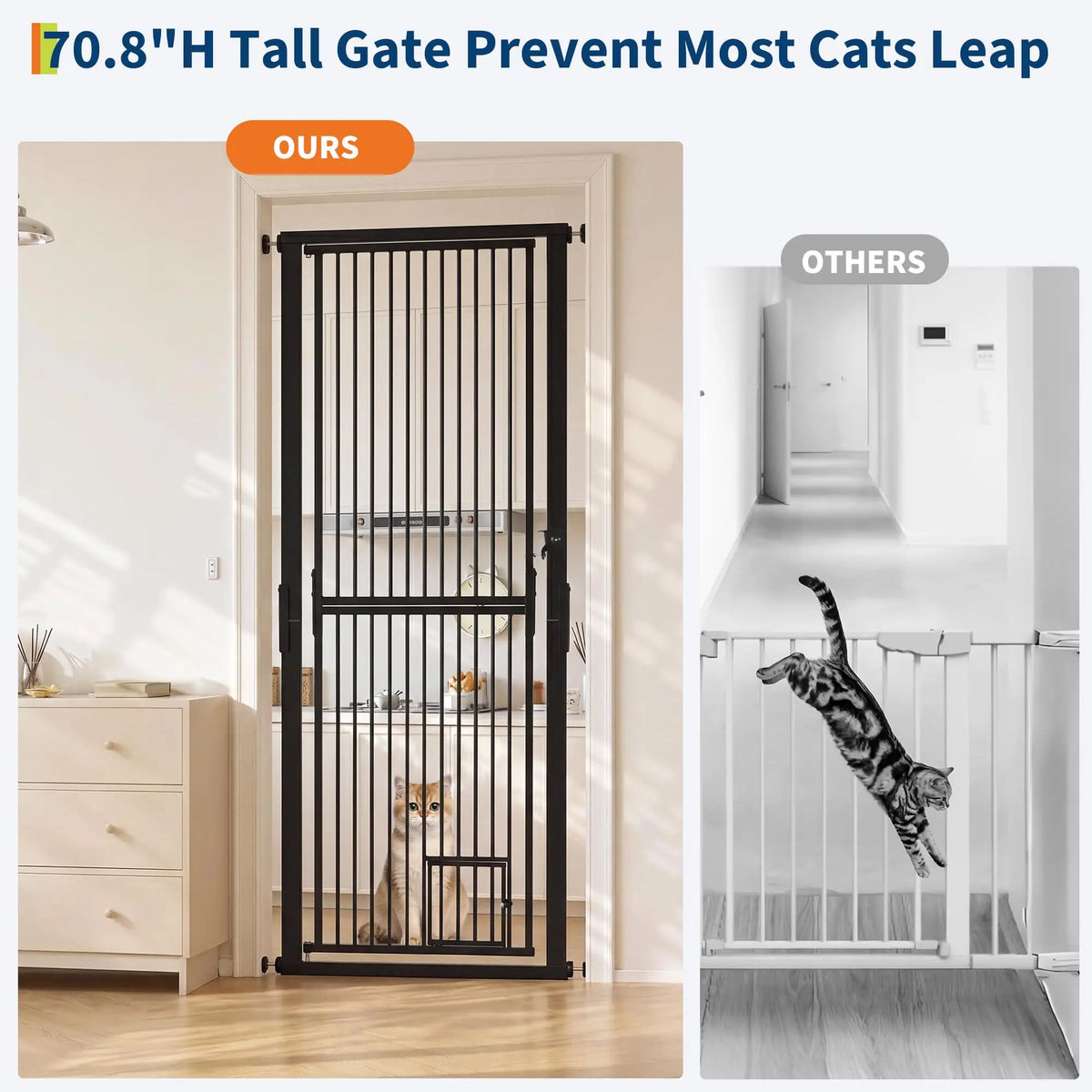 HiMiss 71 Inch Extra Tall Adjustable Cat Gate No Drill