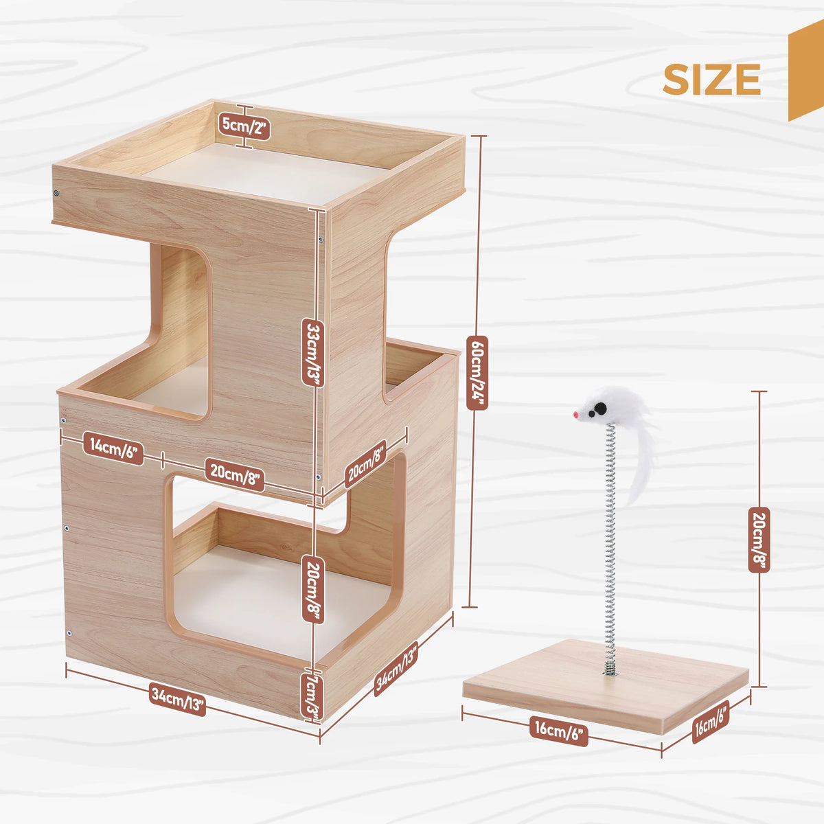PAWZ Road Wood Cat Condo House Bed With Scratching Pad