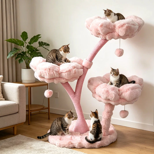 Borwart 4 Tier Pink Flower Cat Tree Tower With Toy