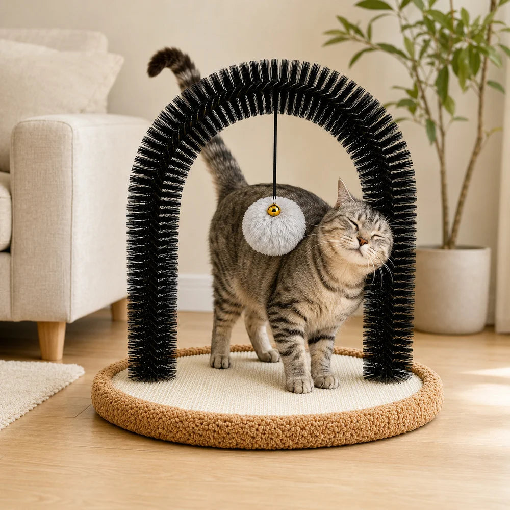 Cat Self Groomer Arch With Sisal Scratcher Hanging Ball