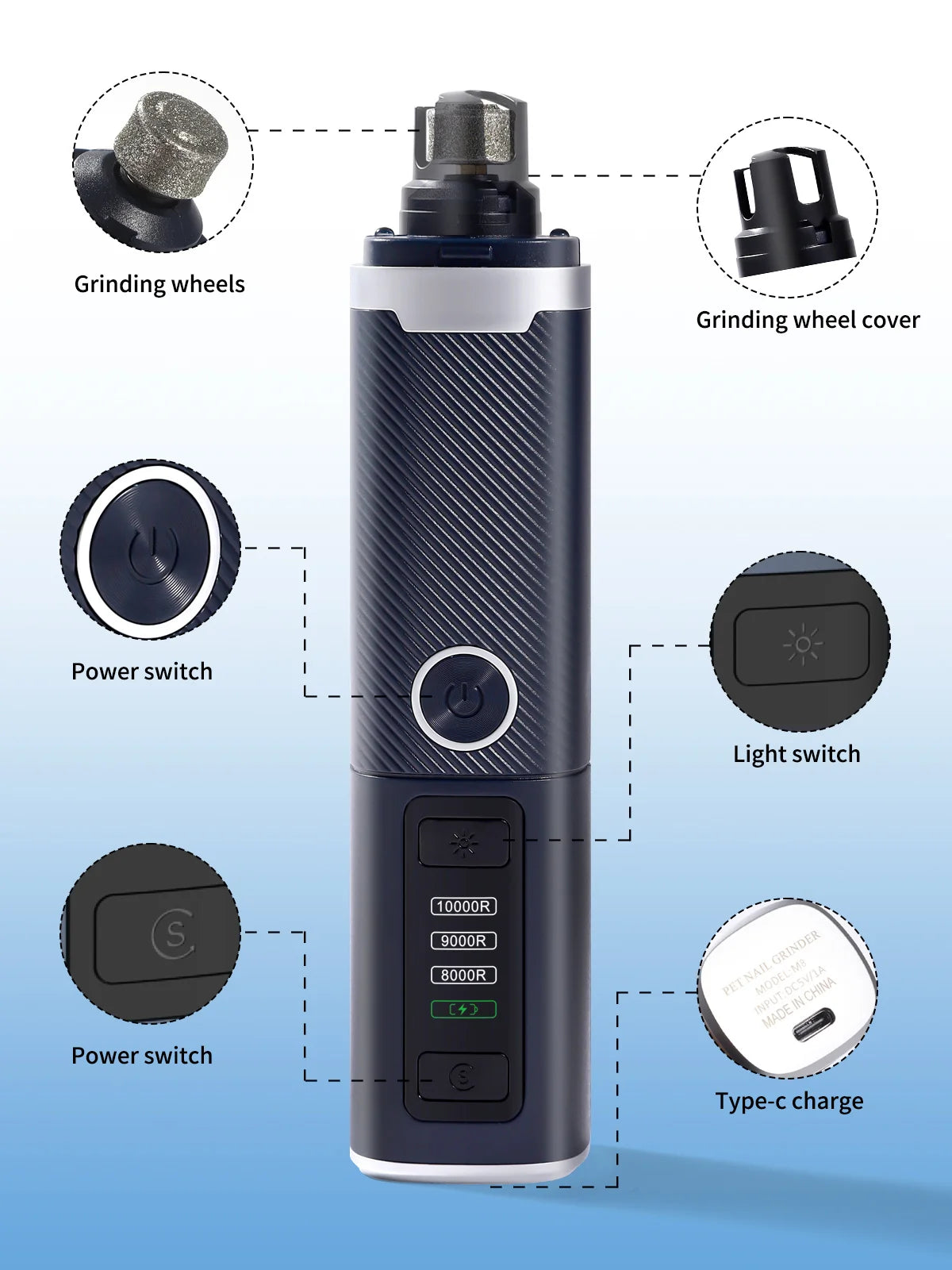 USB Rechargeable Dog Nail Grinder, Electric Pet Nail Trimmer & Clipper, 2-Speed Quiet Painless Nail File for Dogs and Cats