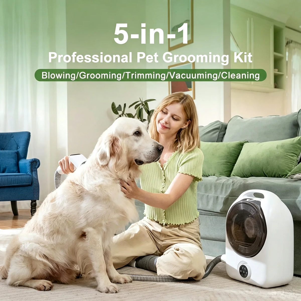 5-in-1 Quiet Pet Grooming Kit Vacuum Dryer Clipper for Dogs
