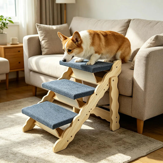 DishyKooker 2in1 Wooden Pet Stairs Folding Ramp