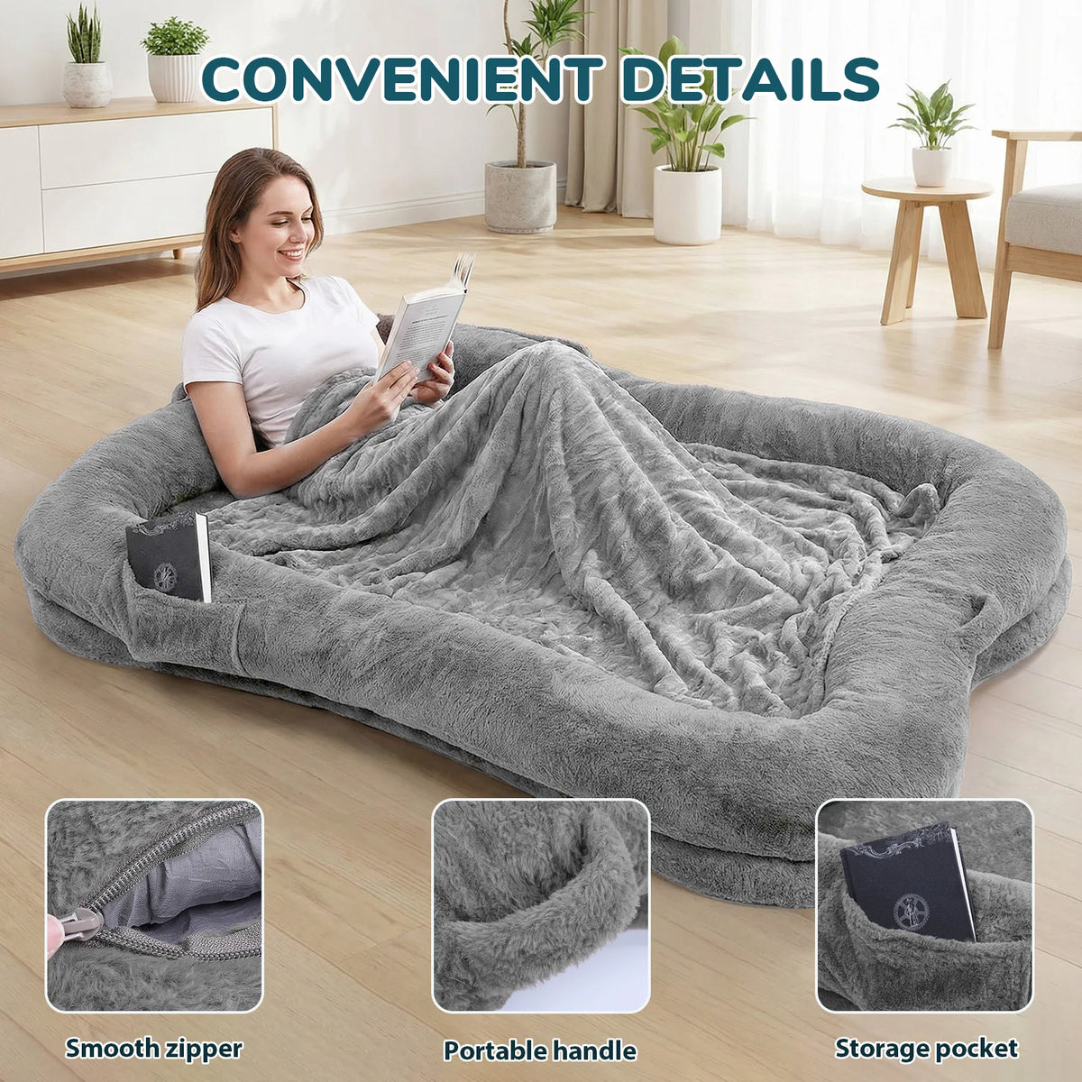 Portable Plush Dog Bed With Non Slip Bottom And Pocket