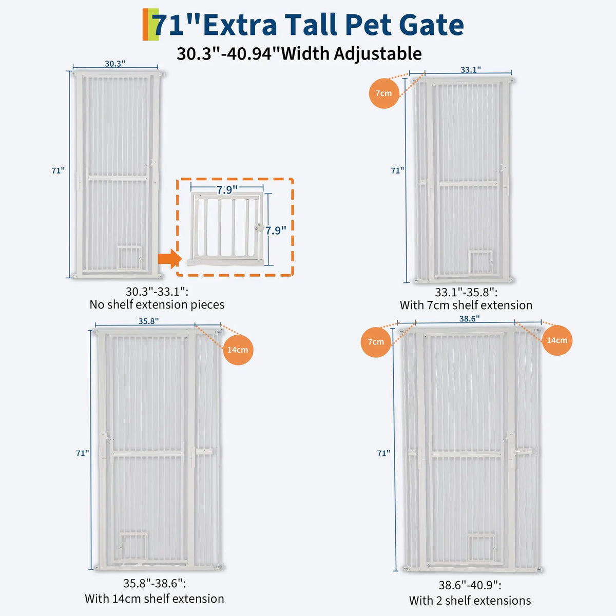HiMiss 71 Inch Extra Tall Adjustable Cat Gate No Drill