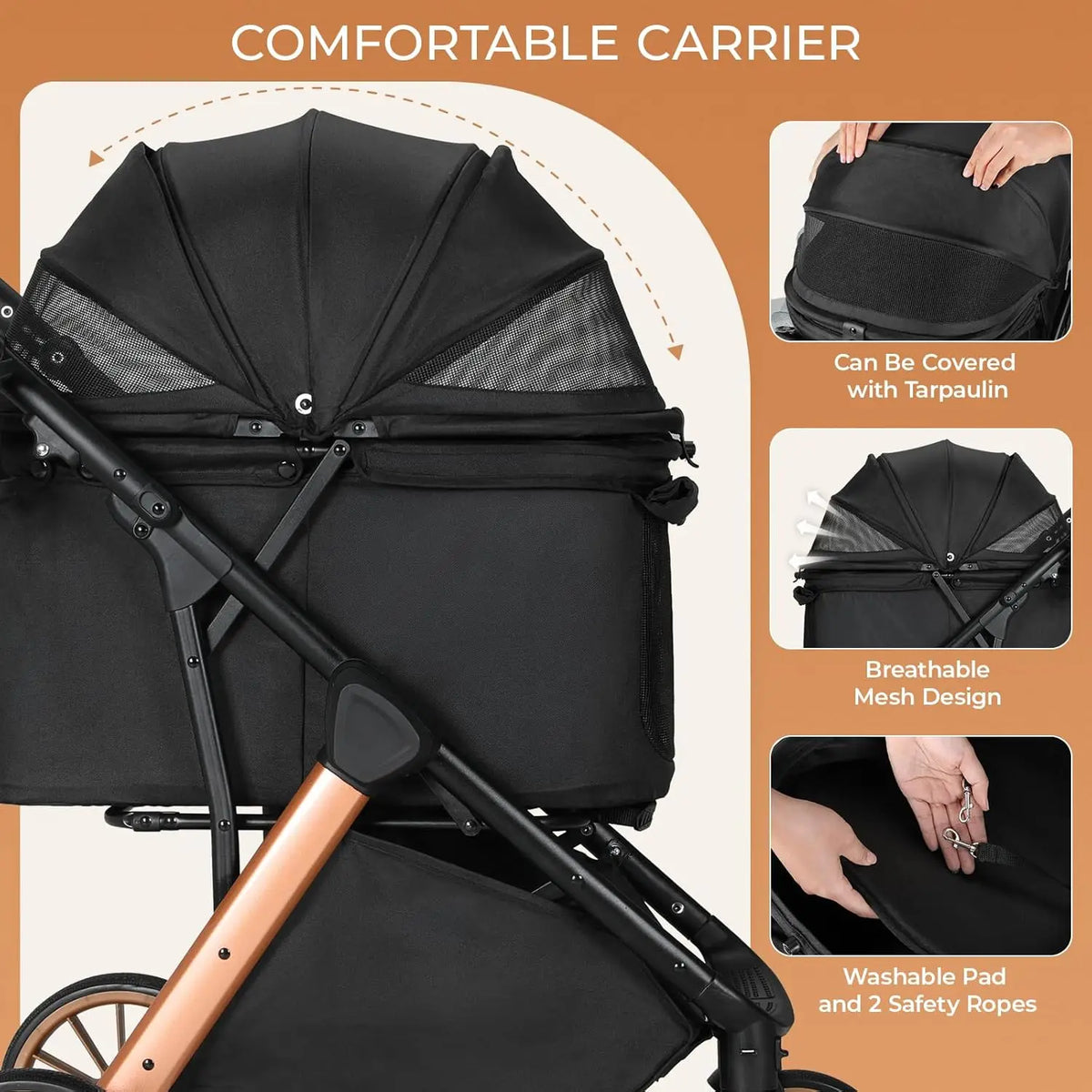 Foldable Pet Stroller for Medium Dogs and Cats All Terrain