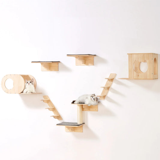 SucceBuy Wall Mounted Cat Shelves Cat Tree