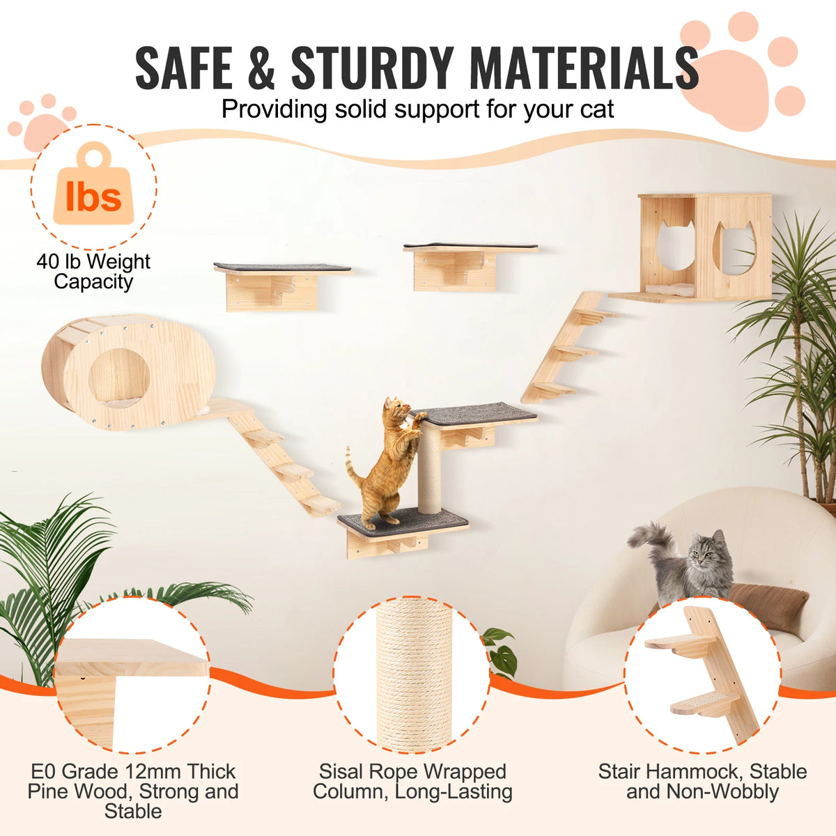 SucceBuy Wall Mounted Cat Shelves Cat Tree