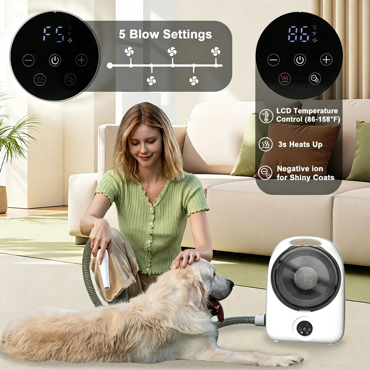 5-in-1 Quiet Pet Grooming Kit Vacuum Dryer Clipper for Dogs