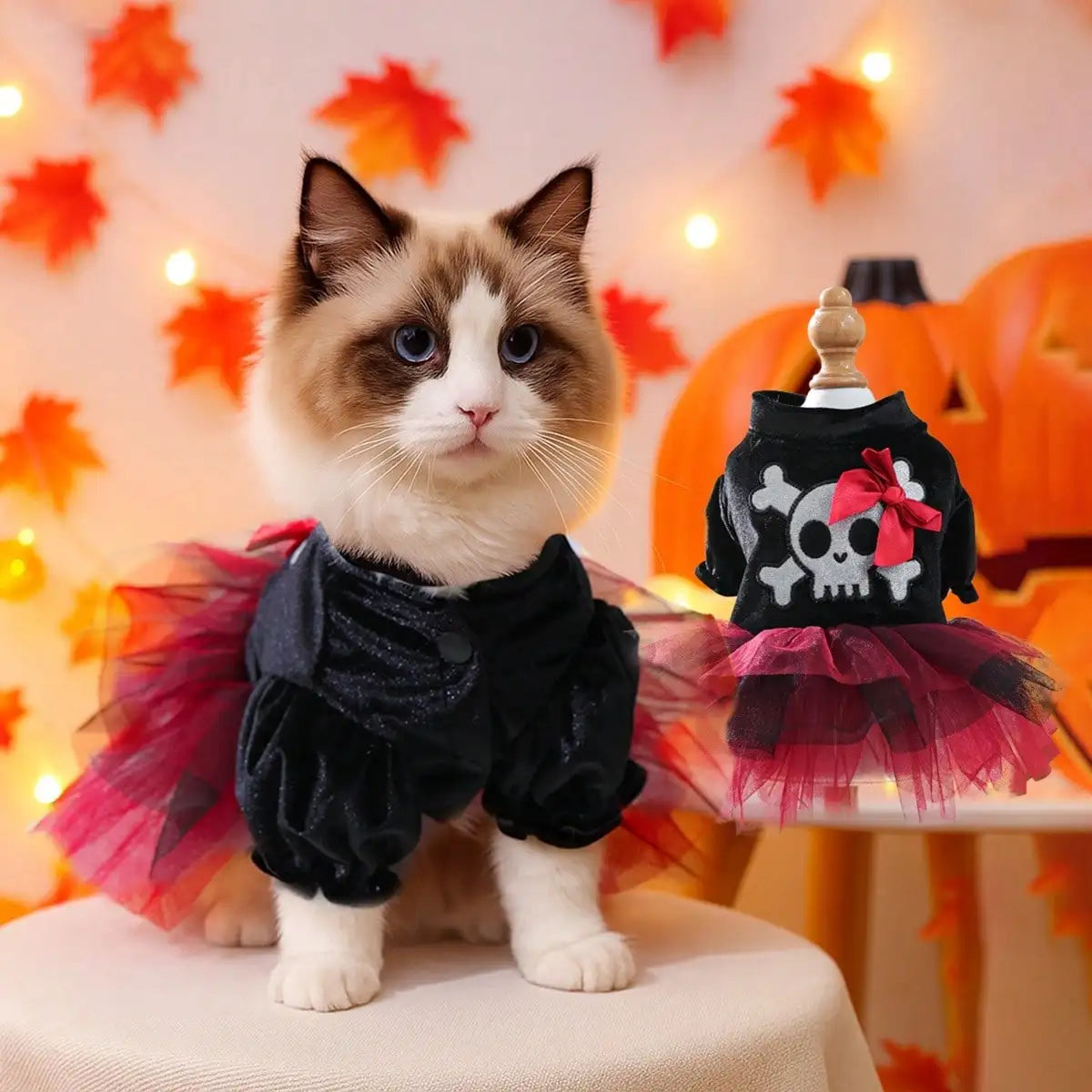 Dog Halloween Dress Bow Skull Pattern Puppy Girl Tulle Dress Pet Pirate Costume For Small Dogs Cats