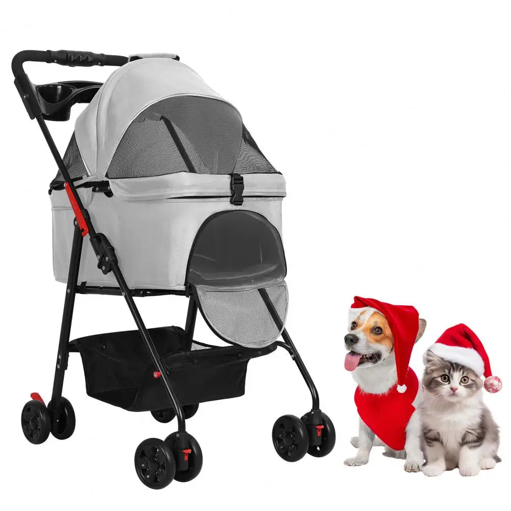 Foldable Pet Stroller for Dog Cat with Removable Carrier, Storage Basket and Cup Holder, Pet Carrying Cart Holds Up to 17.6lbs