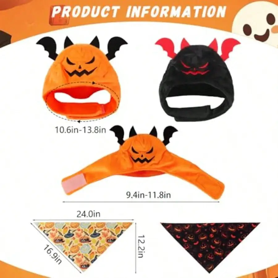 4Pcs Halloween Pet Costume, Cat Pumpkin And Bat Costume With Two Halloween Style Square Scarves