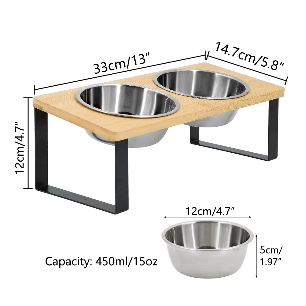 Elevated Cat Bowls With Wooden Stand For Anti Vomiting