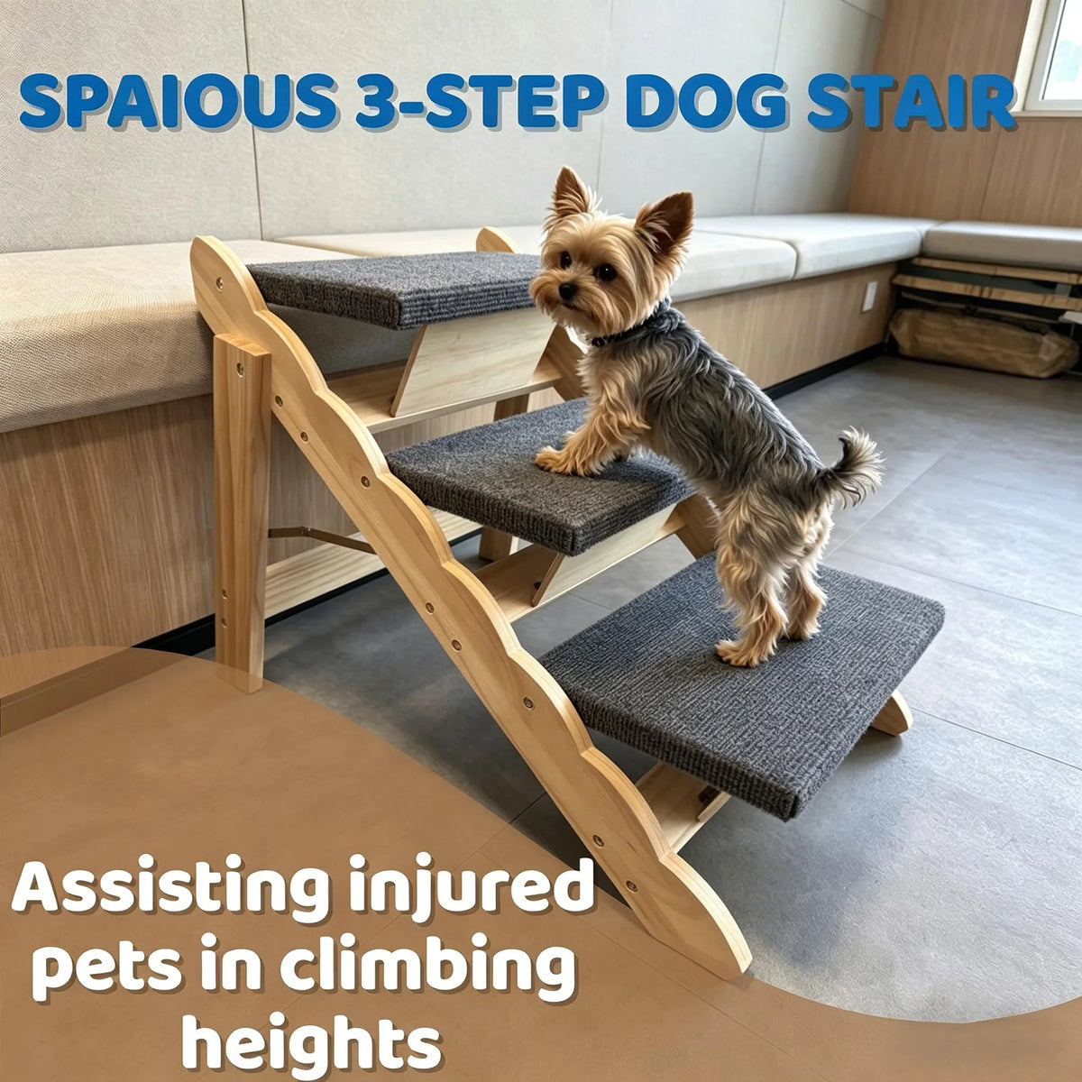 DishyKooker 2in1 Wooden Pet Stairs Folding Ramp