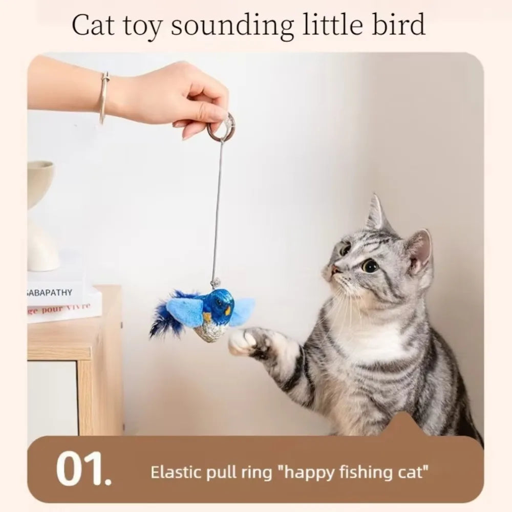 Wall Hanging Bird Cat Toy, Indoor Interactive Squeaky Catnip Teaser Toy, Self-Play Chasing Toy for Kittens