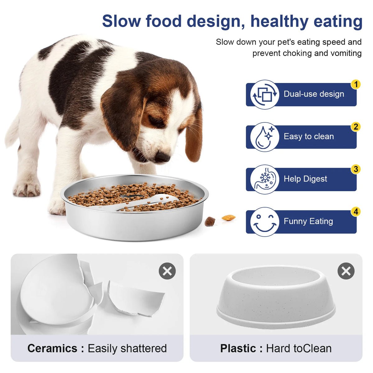 304 Stainless Steel Slow Feeder Dog Bowls with Non-Slip Mat Dog Wat Dog Water Bowl Pet Food Bowls for Small & Medium Dogs
