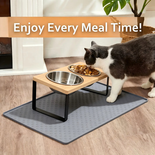 Elevated Cat Bowls With Wooden Stand For Anti Vomiting