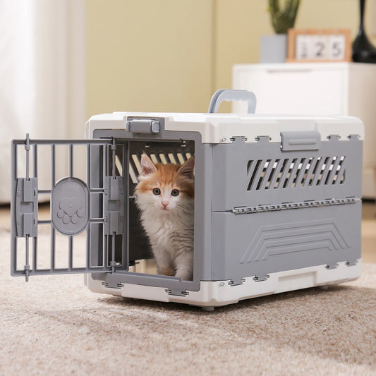 Foldable Pet Carrier, Collapsible Cat Dog Travel Crate with Secure Lock Door, Anti-Slip Mat, Portable Small Animal Kennel for Travel