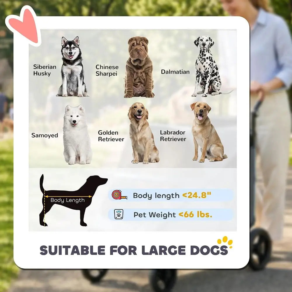 Dog Stroller or Large Dogs, One-k olding 4 Wheel Large Pet Stroller Wagon or Multiple Pets, All Terrain Spring Suspension w/ 8-P