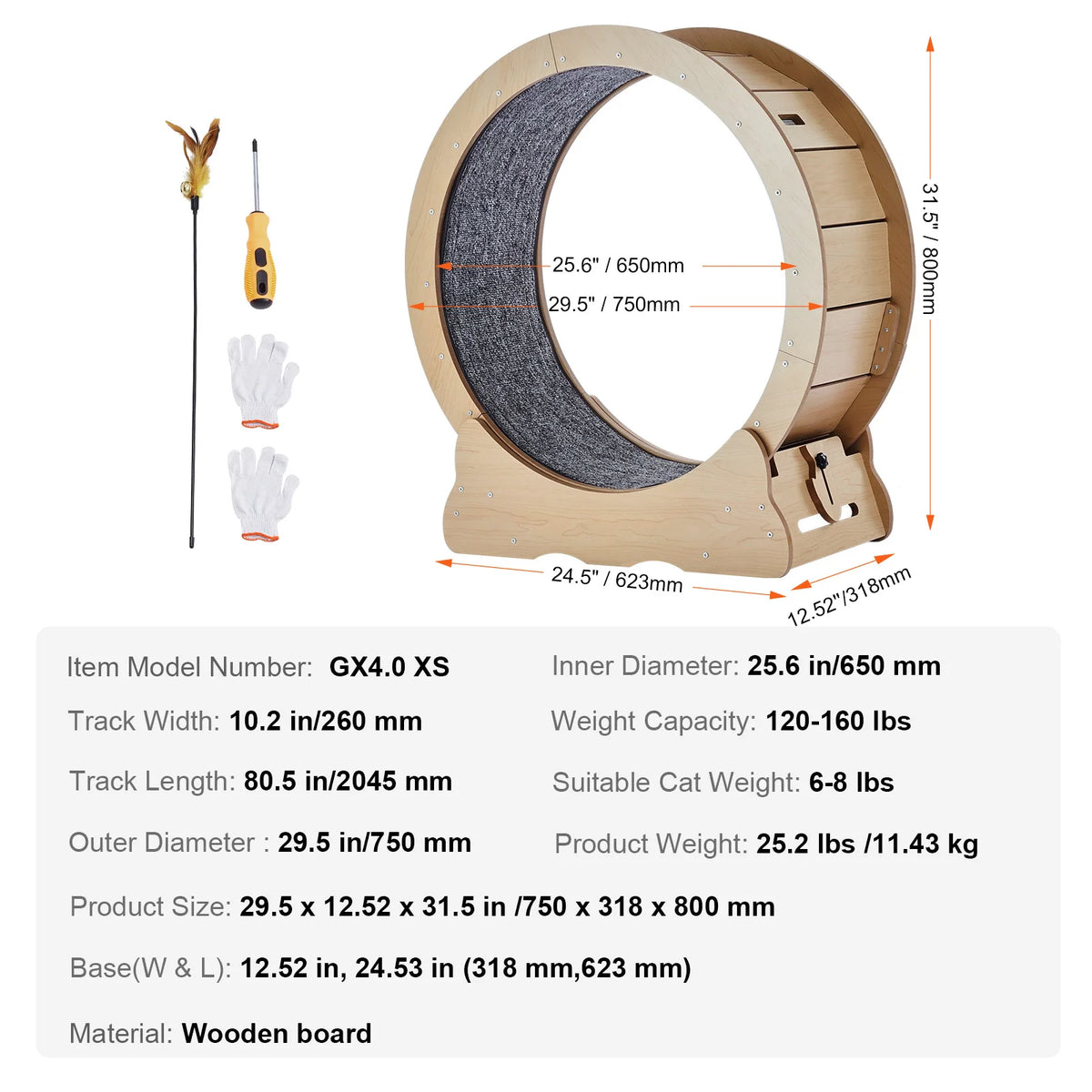 Wooden Cat Exercise Wheel With Detachable Carpet