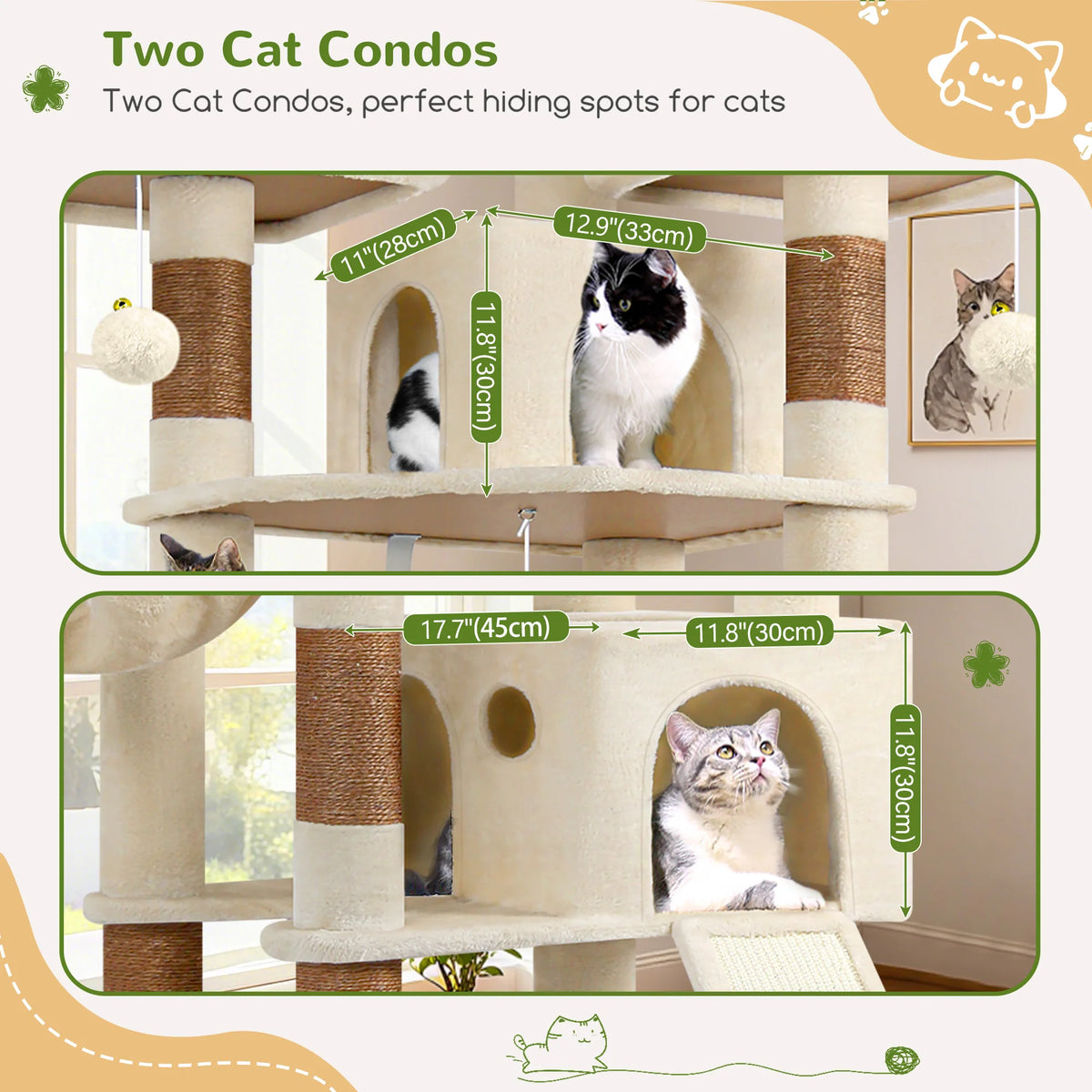 Globlazer 83" Big Cat Tree Tower for 4+ Multiple Large Cats Multi-Level Cat Climbing Activity Center with Sisal Scratching Posts 2 Condos 2 Hammocks 3 Perches Hanging Toys