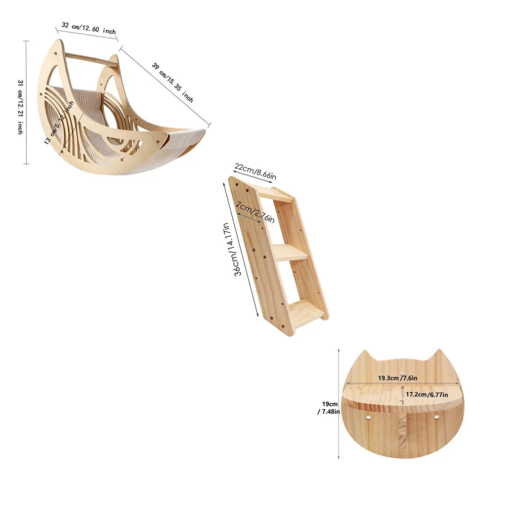 CWV Wall Mounted Cat Shelves Moon Hammock Star Perches
