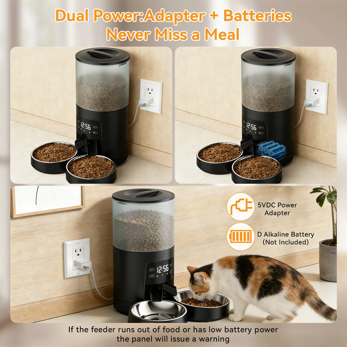 Automatic Cat And Dog Feeder With Dual Stainless Bowls