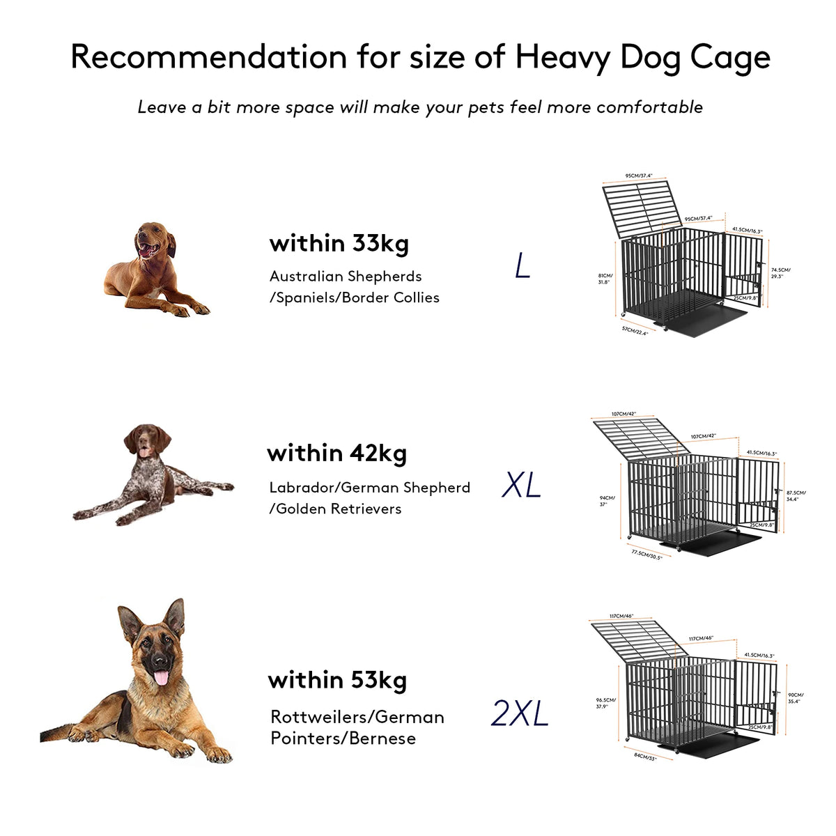 BORWART Heavy Duty Metal Dog Crate With Tray And Wheels