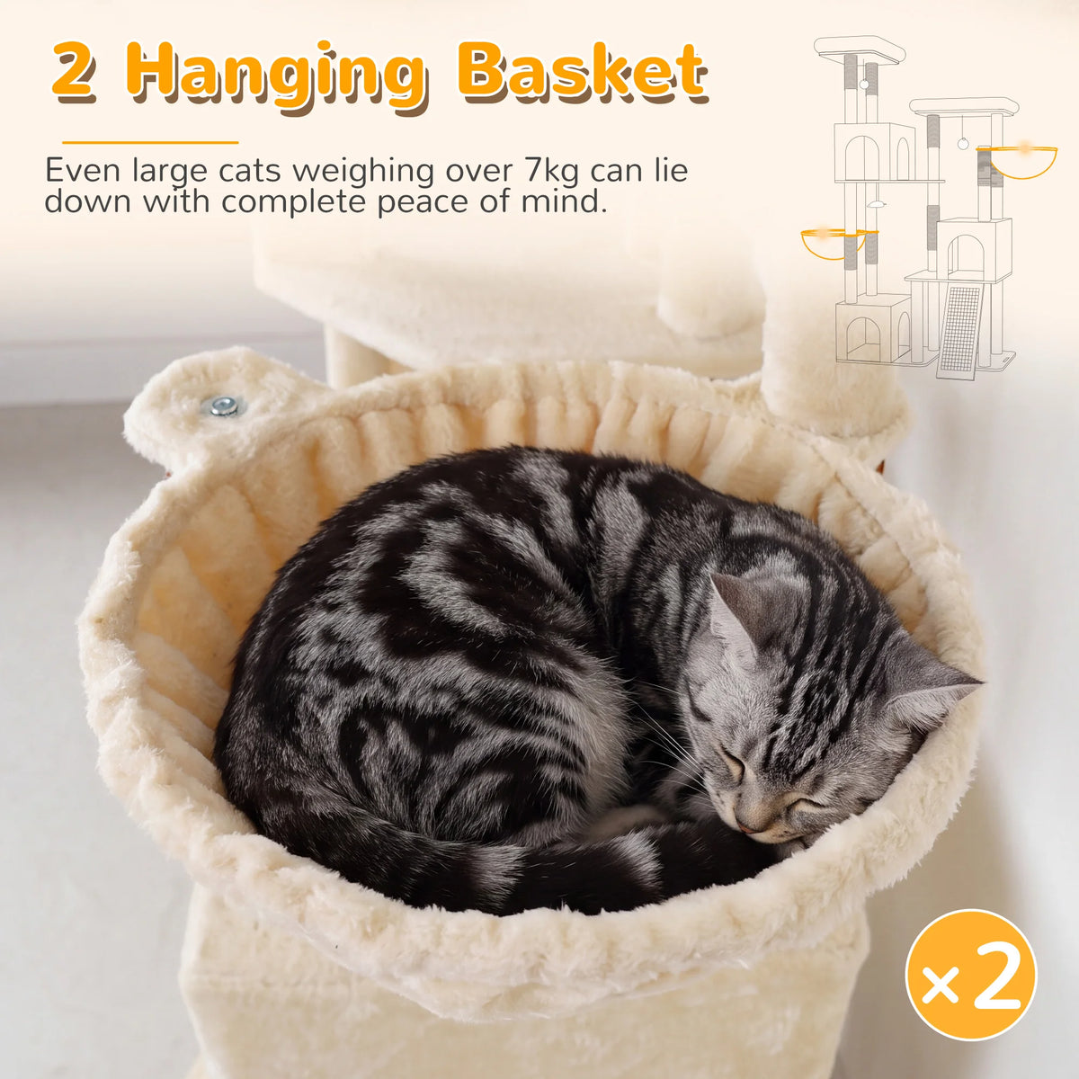 Globlazer 65 Inch Cat Scratcher Tree for Medium Large Cats Multi Level Cat Houses Condos with 3 Condos Cat Climbing Tower with 8 Sisal Posts 2 Hammocks Perches for 2-3 Cats