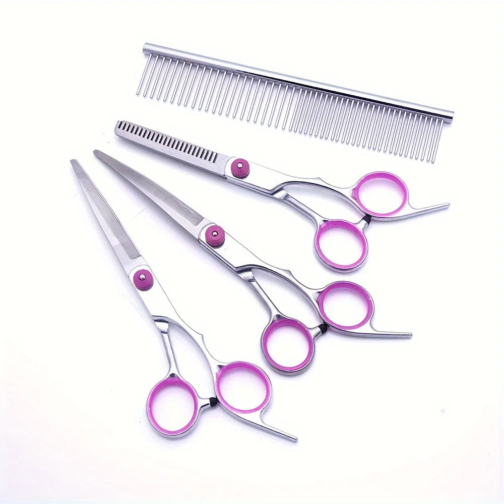 1PCS Stainless Steel Pet Grooming Scissors Set - Professional Curved Straight Hair Cutting Tools for Dogs Cats Home Salon Use