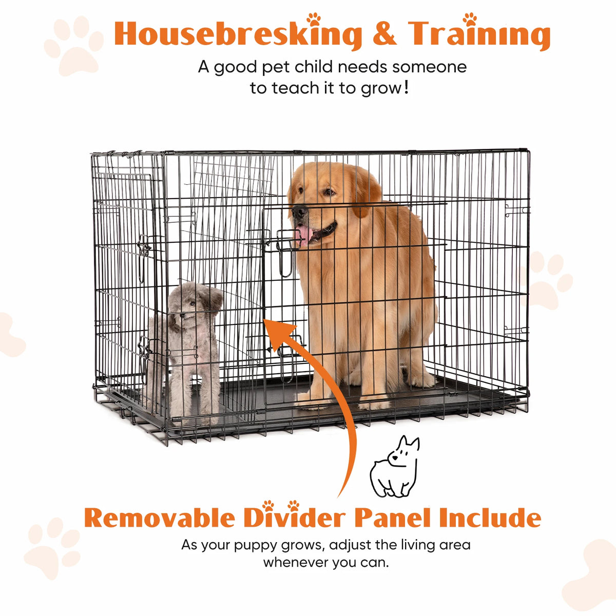 JHK Folding Double Door Dog Cage With Leak Proof Pan