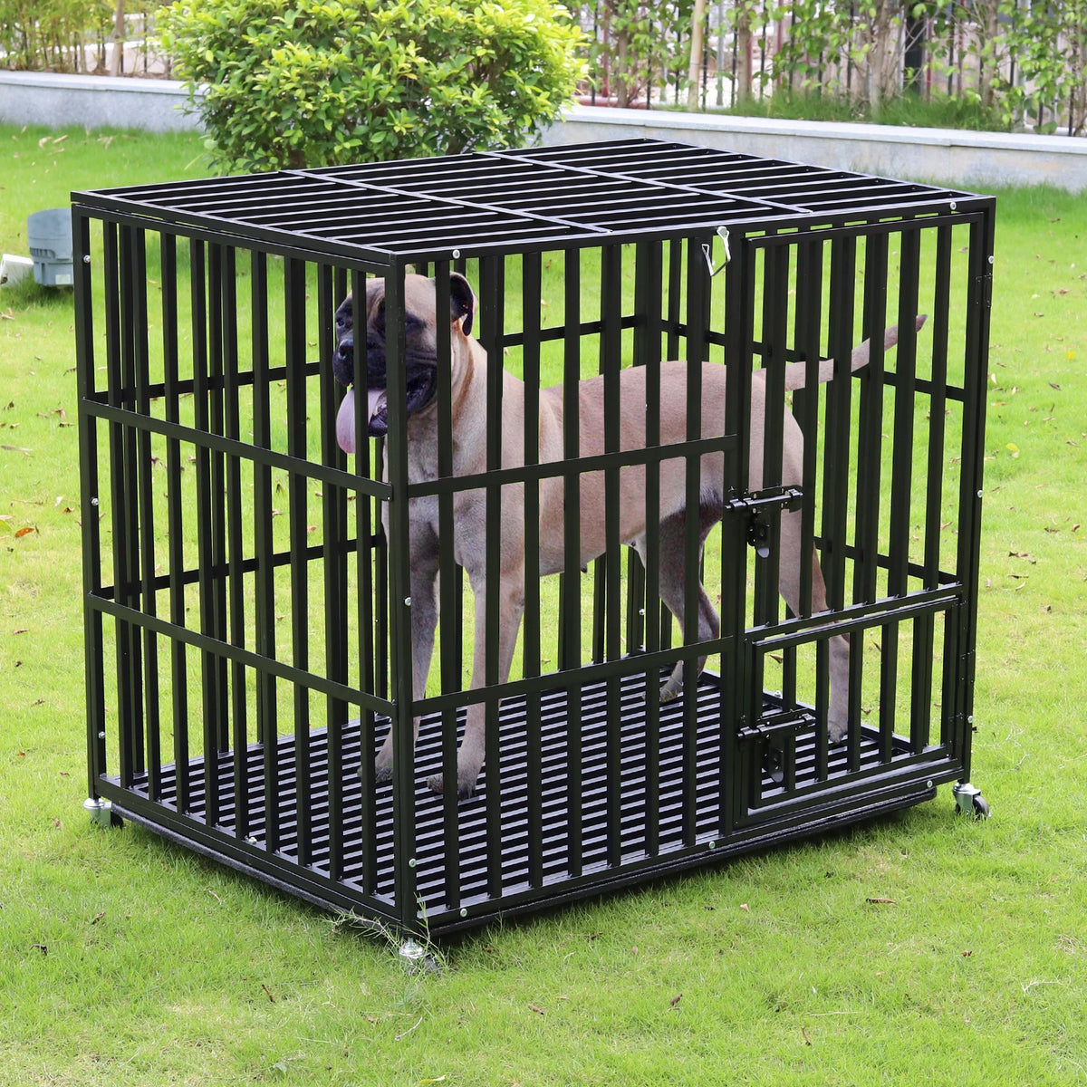 BORWART Heavy Duty Metal Dog Crate With Tray And Wheels