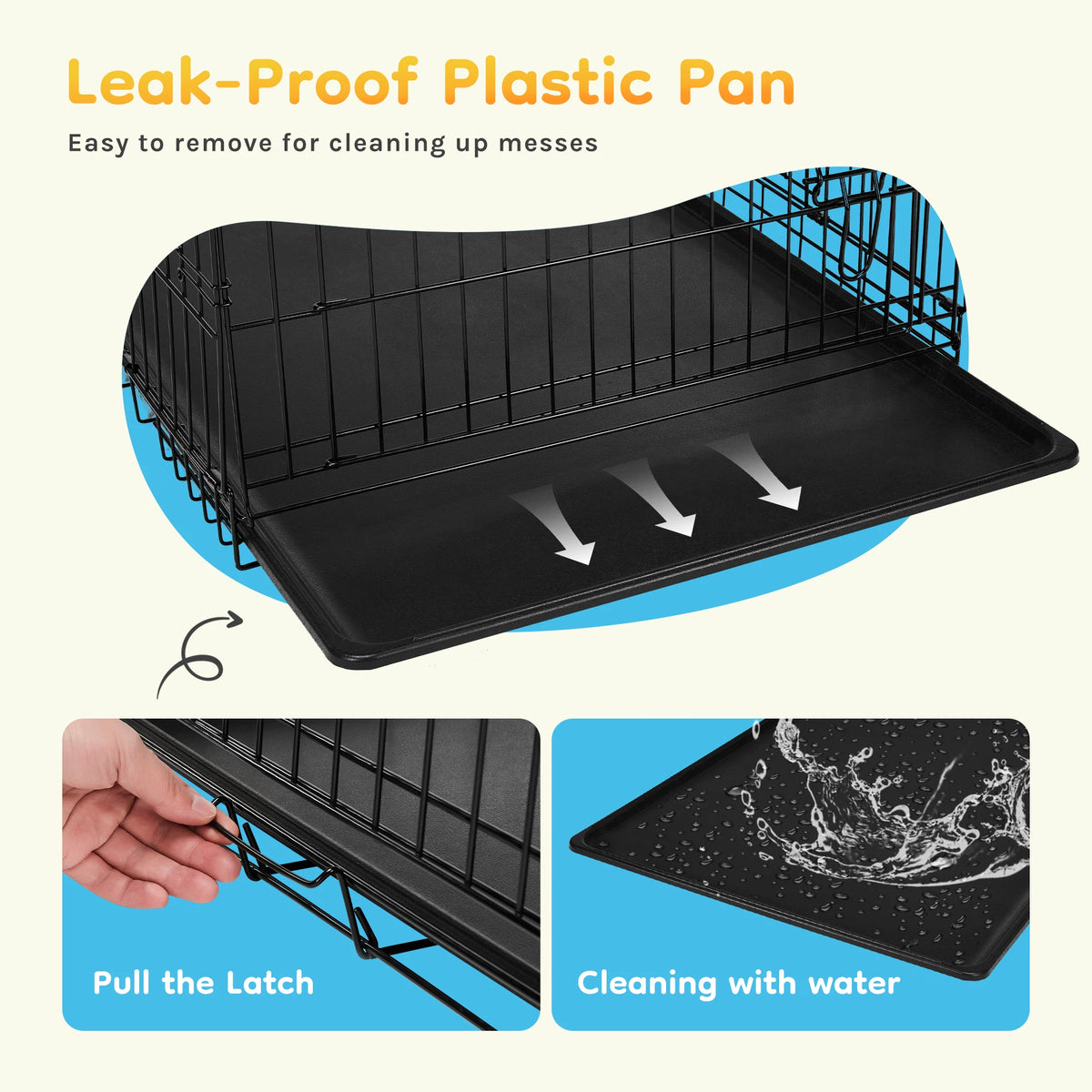 JHK Folding Metal Wire Dog Kennel With Leak Proof Pan