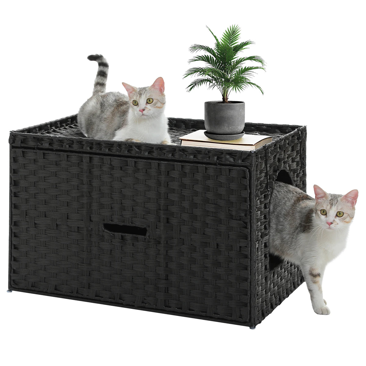 PEQULTI Rattan Cat Litter Box Enclosure With Flip-Up Door