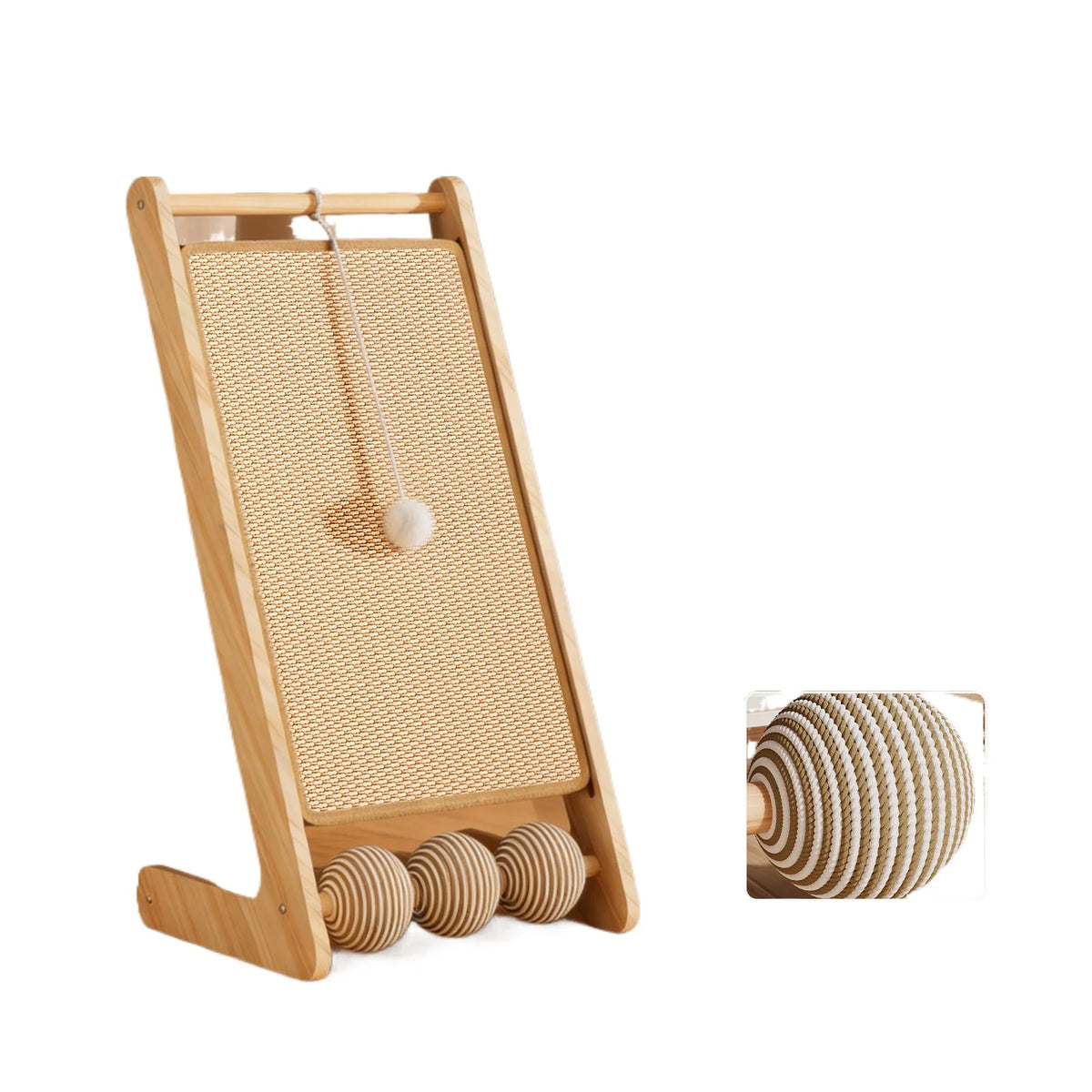 L-Shaped Sisal Cat Scratcher With Hanging Ball And Kitten Bed