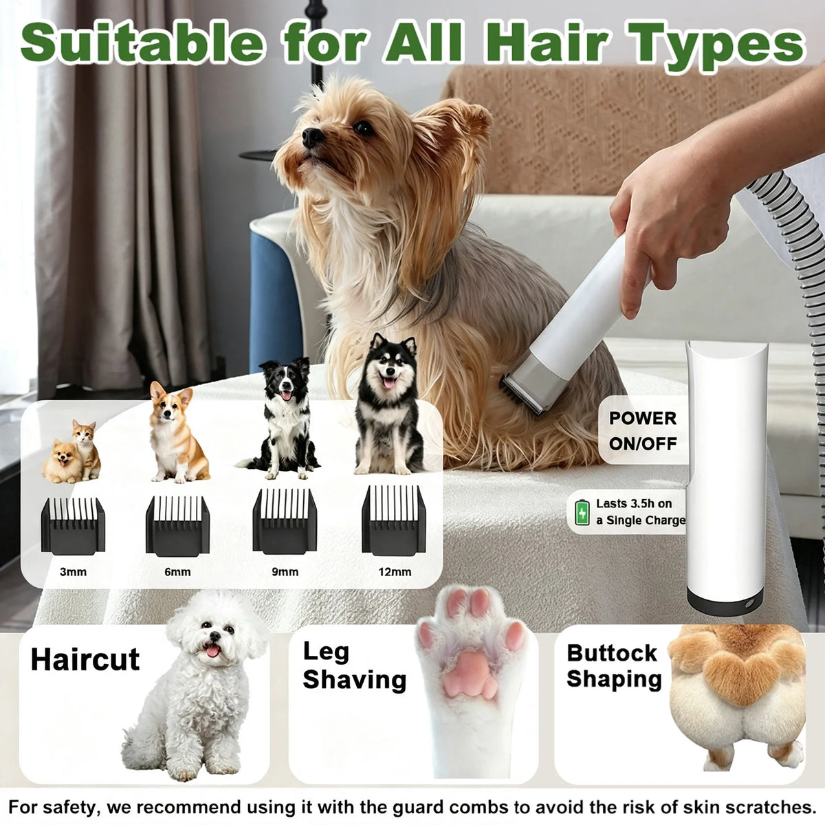 5-in-1 Quiet Pet Grooming Kit Vacuum Dryer Clipper for Dogs