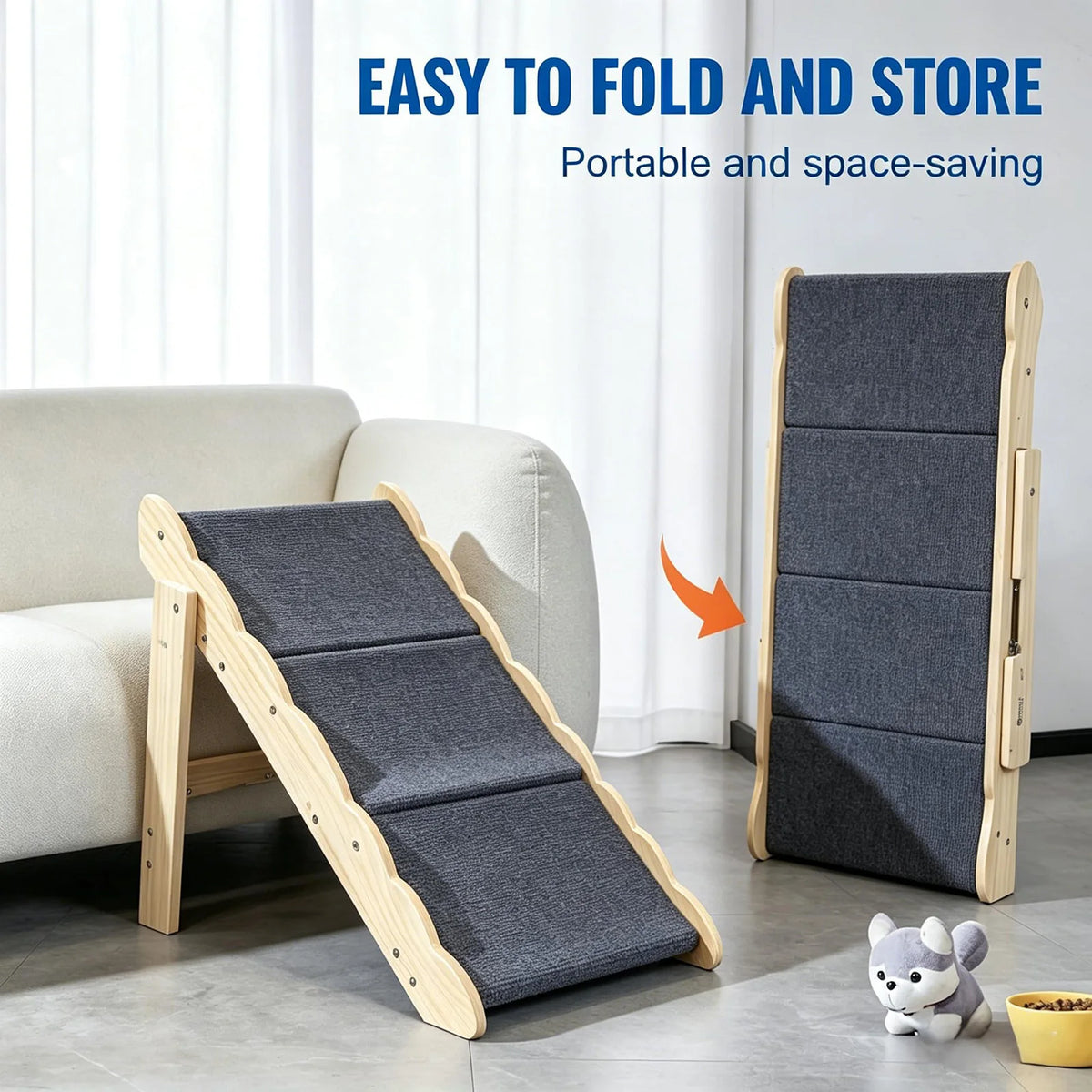 DishyKooker 2in1 Wooden Pet Stairs Folding Ramp